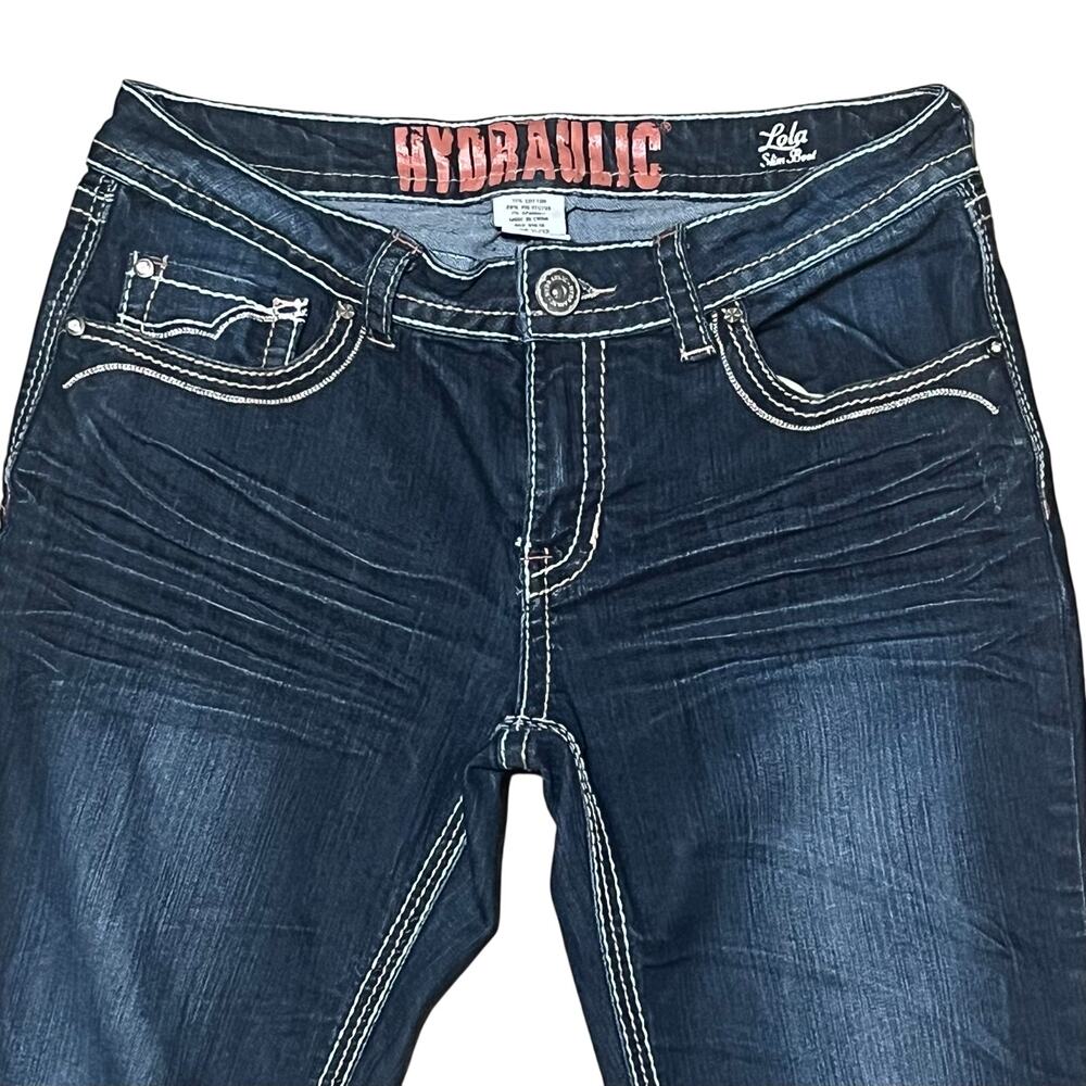 Hydraulic Lola Slim Boot Jeans Embroidered Bling Pockets Distressed 11/12 Y2K - Picture 3 of 10